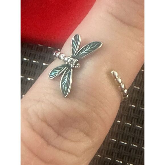 925 Sterling Silver Enamel Dragonfly Open Ring - Picture 1 of 4